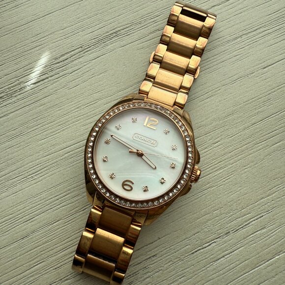 Coach Tristen Rose Gold Plated Stainless Steel Crystal Mother of Pearl Watch - Picture 2 of 14